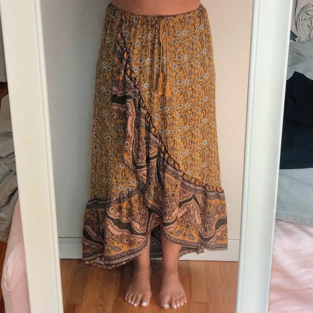 Mustard floral boho skirt